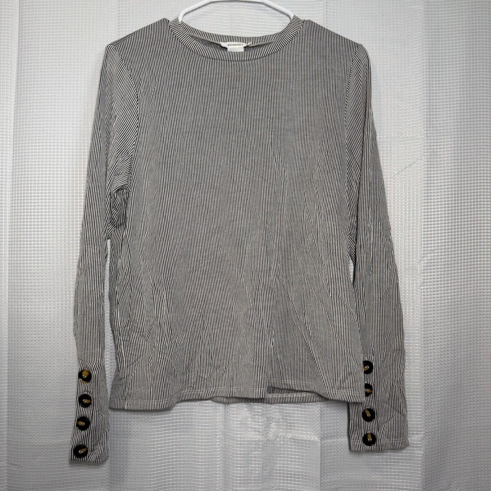 Urban Romantics Striped Long Sleeve Top Large Black‎ White Button Cuff